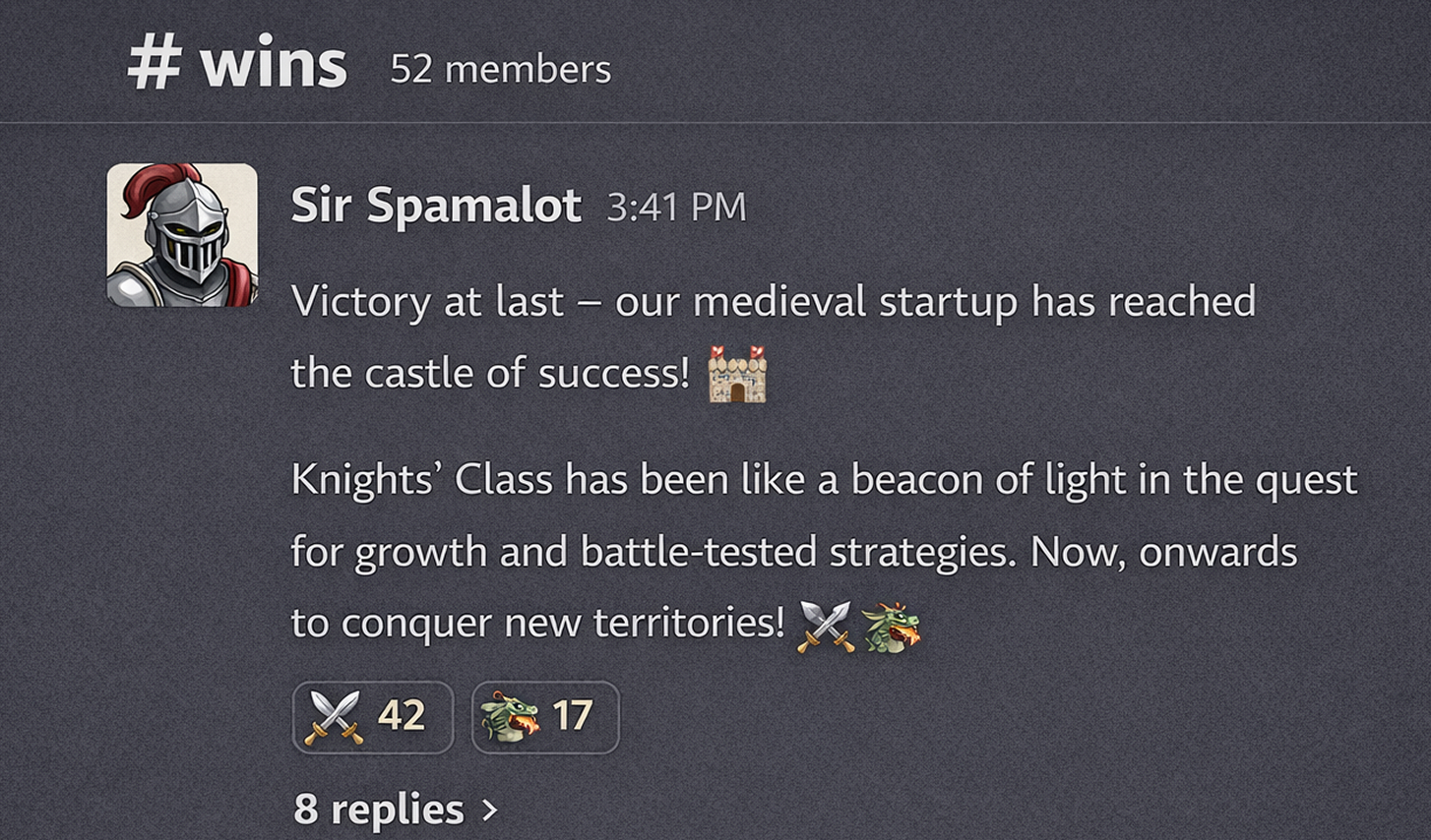 Community win post sharing Knights’ Class results